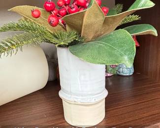 Velvet Pumpkins with Feathers, Faux Berry and Greenery Arrangement, and Straw Turkey