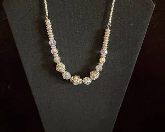 Beaded Necklace with Crystal and Silver-Tone Beads