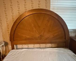 Vintage Oak Arched Headboard with Sunburst Pattern