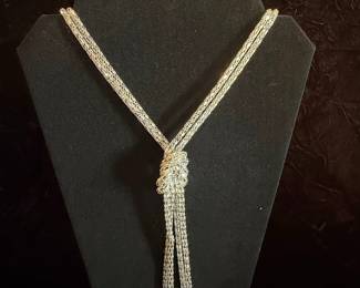 Silver Tone Mesh Lariat Necklace
