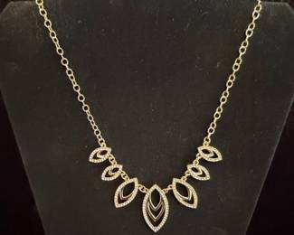 Gold-tone Leaf and Marcasite Necklace
