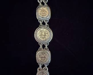 Vintage Sterling Silver Coin Motif Link Bracelet