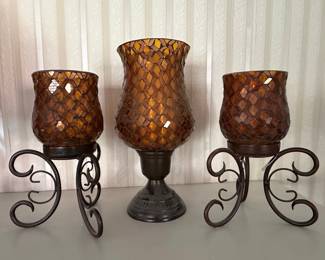 PartyLite Global Fusion Mosaic Glass Hurricane Candle Holders