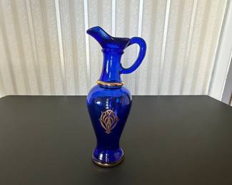 Avon Cobalt Blue Glass Pitcher with Gold Gilt Accents