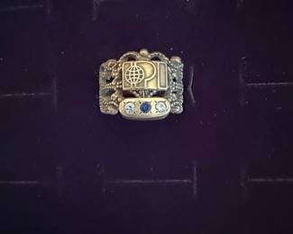 10k Gold Fraternity Ring with Blue Sapphire and Diamonds