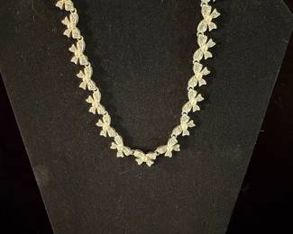 Vintage Rhinestone and Faux Pearl Bow Necklace