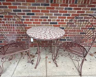 Neille Olson Mosaics Iron Mosaic Top Bistro Set with Two Chairs