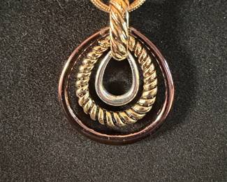 Two-Tone Abstract Teardrop Pendant Necklace