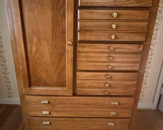 Vintage Oak Dental Cabinet with Drawers