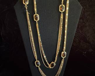 Multi-Strand Necklace with Faceted Brown Stones