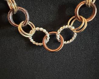 Two-Tone Interlocking Oval Link Necklace with Twisted Rope Detail