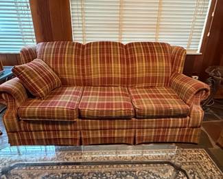 Plaid Sofa with Skirted Base