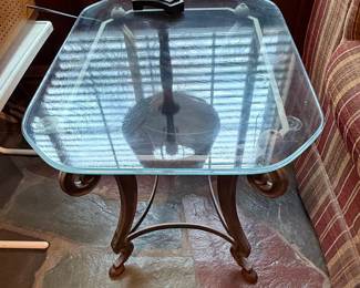 Wrought Iron and Glass Oval Side Table