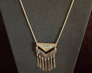 Vintage Geometric Abalone Inlay Pendant Necklace