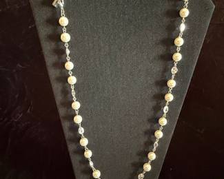 Silver-Tone Necklace with Faux Pearls and Crystals