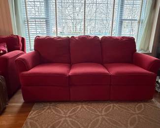 Cindy Crawford Red Microfiber Sofa and Two Loveseats Set