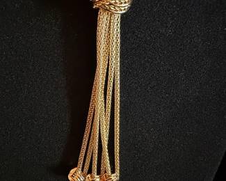 Gold-Tone Mesh Chain Lariat Necklace with Tassel Beads