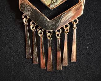 Vintage Geometric Abalone Inlay Pendant Necklace