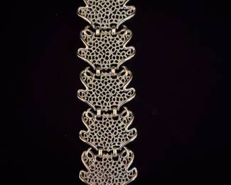 Vintage Sterling Silver Filigree Leaf Link Bracelet