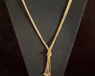 Gold-Tone Mesh Chain Lariat Necklace with Tassel Beads