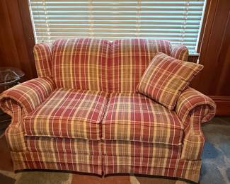 Plaid Loveseat with Accent Pillow