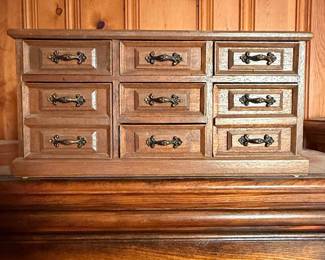Vintage Wooden Jewelry Box with Multiple Drawers