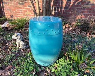 Turquoise Ceramic Garden Stool with Raised Dots