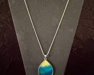 Teardrop Resin Ocean Wave Pendant Necklace