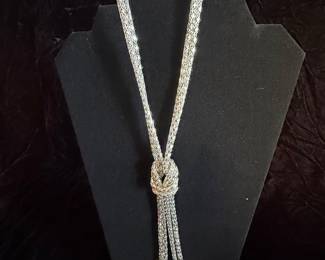 Silver Tone Mesh Lariat Necklace
