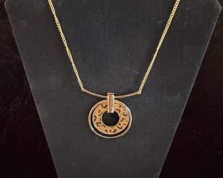 Gold Tone Leopard Print Circle Pendant Necklace