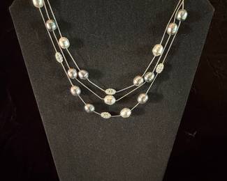 Multi-Strand Faux Pearl Necklace with Rhinestone Accents