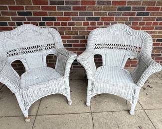 Vintage White Wicker Armchairs (Pair) - Bar Harbor Style