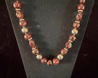 Red Jasper and Goldstone Beaded Necklace