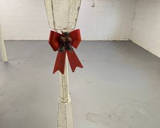 Glittery White Wire Mesh Christmas Lamp Post with Red Bow