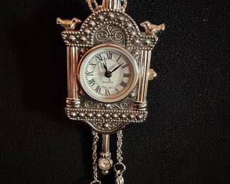 Vintage Cuckoo Clock Pendant Watch Necklace