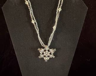 Snowflake Pendant Necklace with Rhinestones
