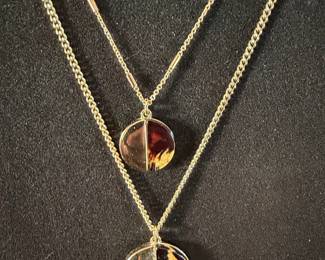 Layered Necklace with Bar and Disc Pendants