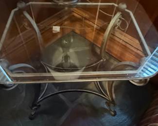 Ornate Scroll Metal and Glass End Table