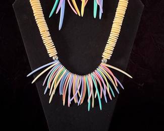 Vintage Pastel Tassel Necklace and Earring Set