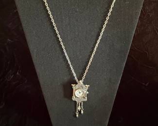 Vintage Cuckoo Clock Pendant Watch Necklace