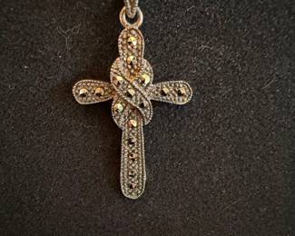 Sterling Silver Marcasite Knot Cross Pendant Necklace