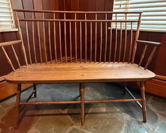 Vintage Oak Spindle Back Windsor Bench