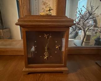 Vintage Wooden Mantel Clock with Brass Duck Finial