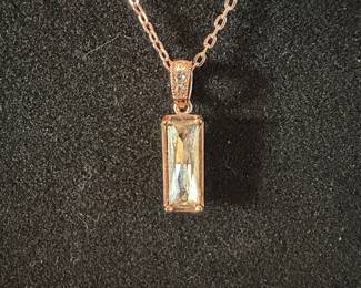 Rose Gold Plated Rectangular Pendant Necklace with Accent Stones