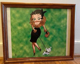 Betty Boop Framed Art Print with Dog