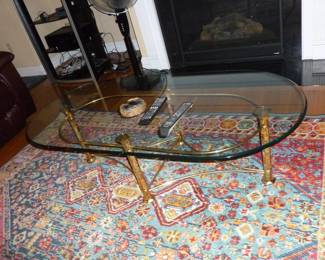 Glass Top Coffee Table, colorful rug
