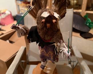 Mongwa Kachina - The owl Kachina is a great warrior who appears in many ceremonial dances. His functions as a guard to spy on the clowns & keep them in line during the dancing. When the clowning becomes too outrageous, a nearby Owl Kachina will hoot a warning to chastise the clown for mis-behaving.
