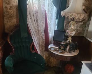 Green chair and lamp