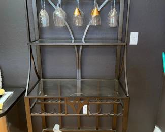 Metal and Glass Wine Rack with Hanging Glassware Rack