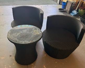 Black Wicker Outdoor Armchairs and Coffee Table Set